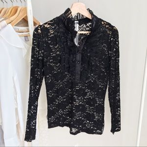 Black Floral Ruffle Lace Blouse